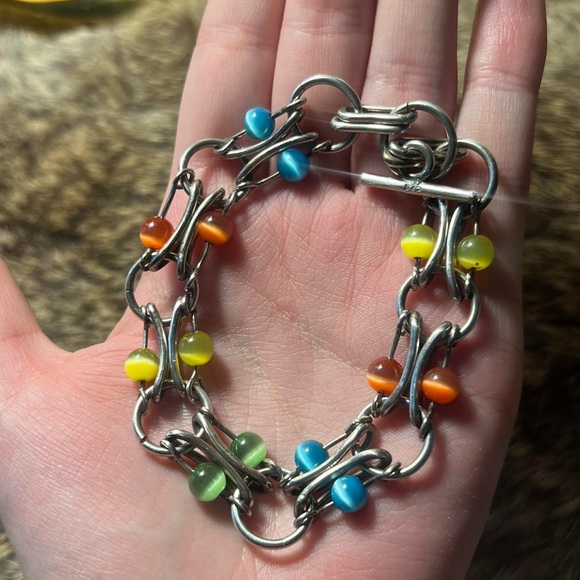 Vintage sterling silver rainbow optical glass bracelet - Picture 2 of 3